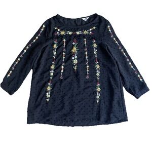 Sweet Grey Embroidered Chiffon Blouse Black Small Swiss Dots Stitch Fix‎ Lined